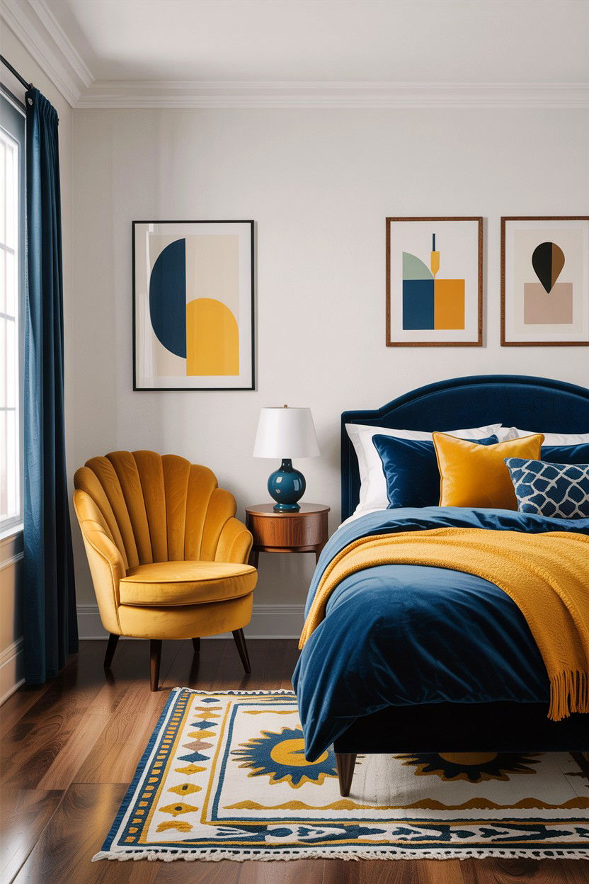 Indigo and Mustard Accents - 30 indigo bedroom ideas