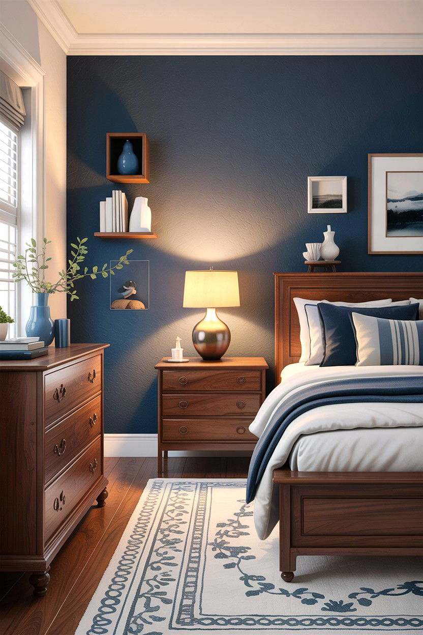 Indigo and Wood Furniture - 30 indigo bedroom ideas