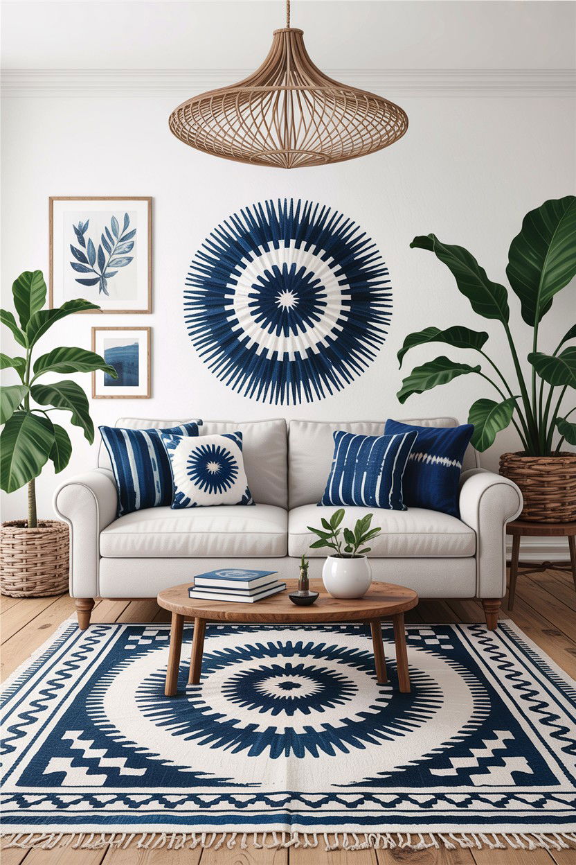 Indigo blue accents - 30 blue and white living room ideas