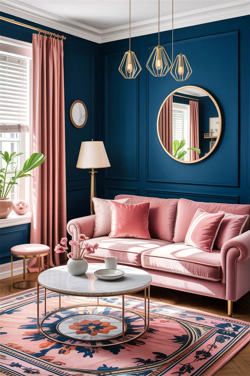 Indigo blush pink - 30 indigo living room ideas