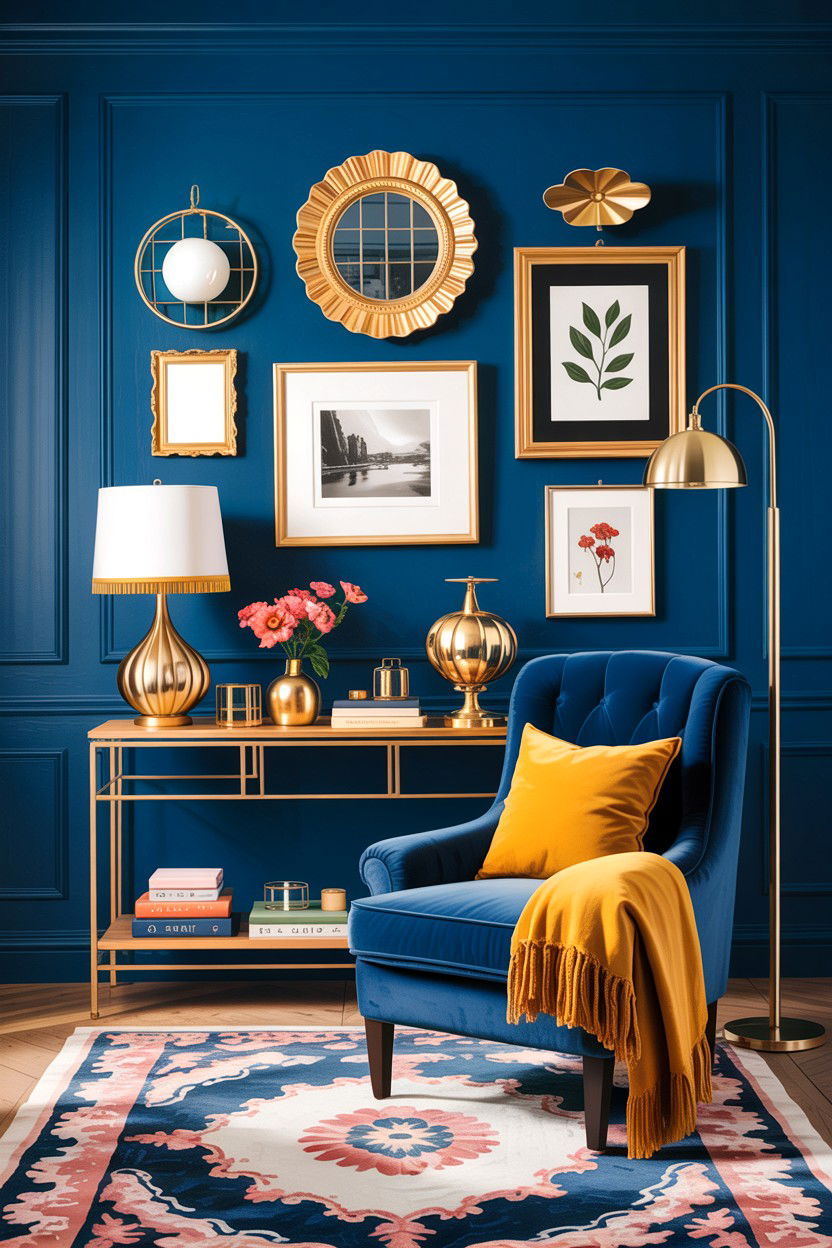 Indigo gold accents - 30 indigo living room ideas