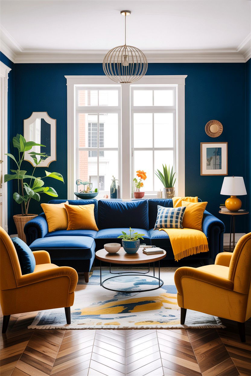 Indigo mustard yellow - 30 indigo living room ideas