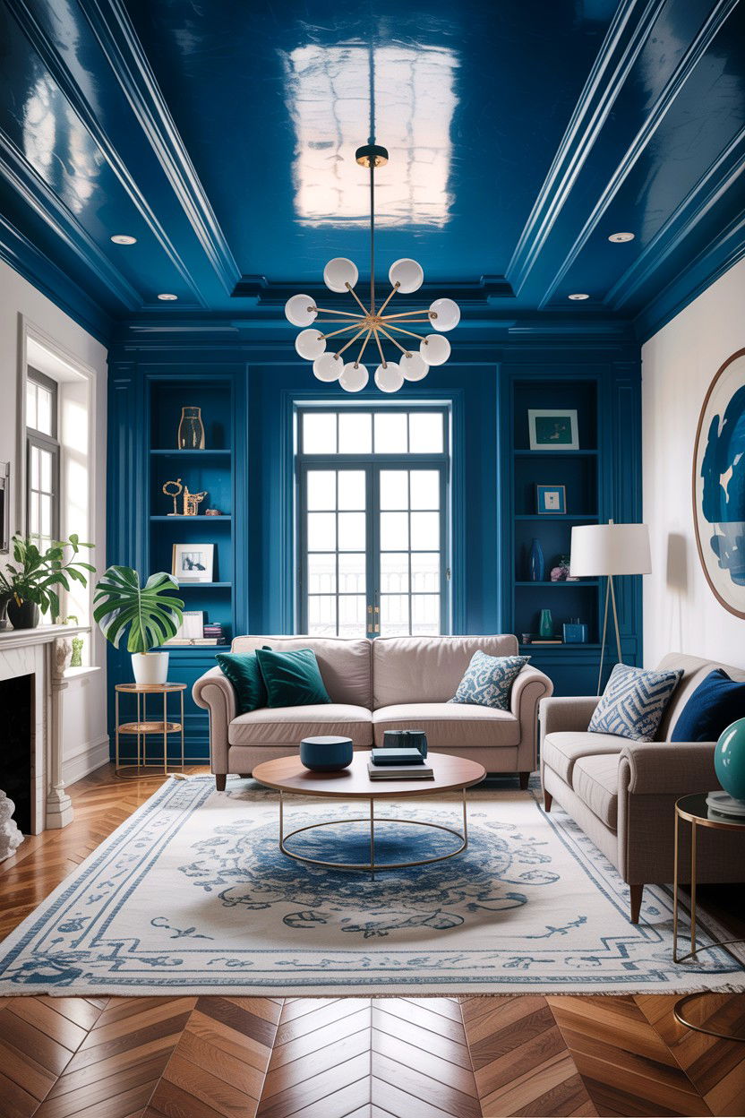Indigo painted ceiling - 30 indigo living room ideas