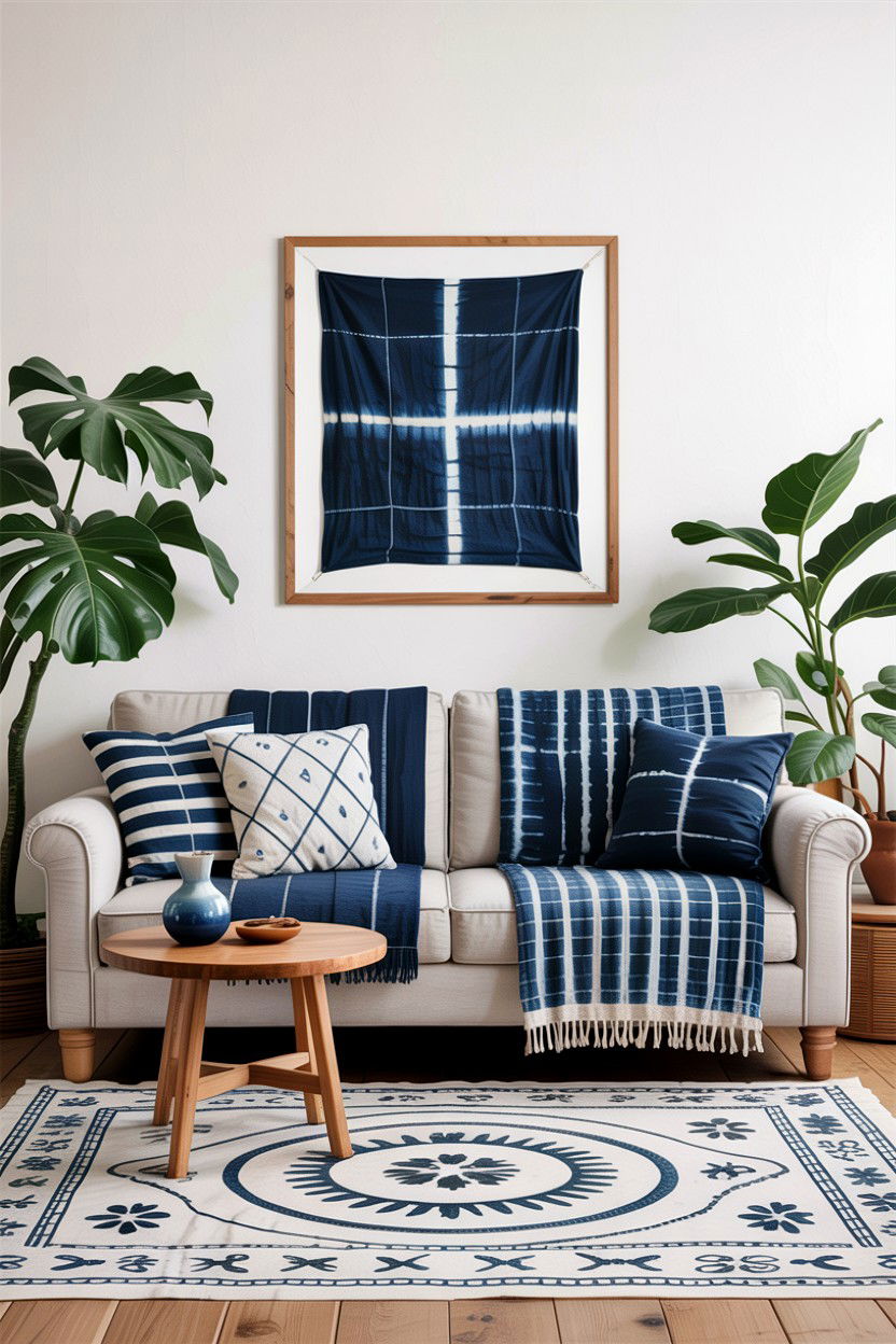 Indigo shibori textiles - 30 indigo living room ideas