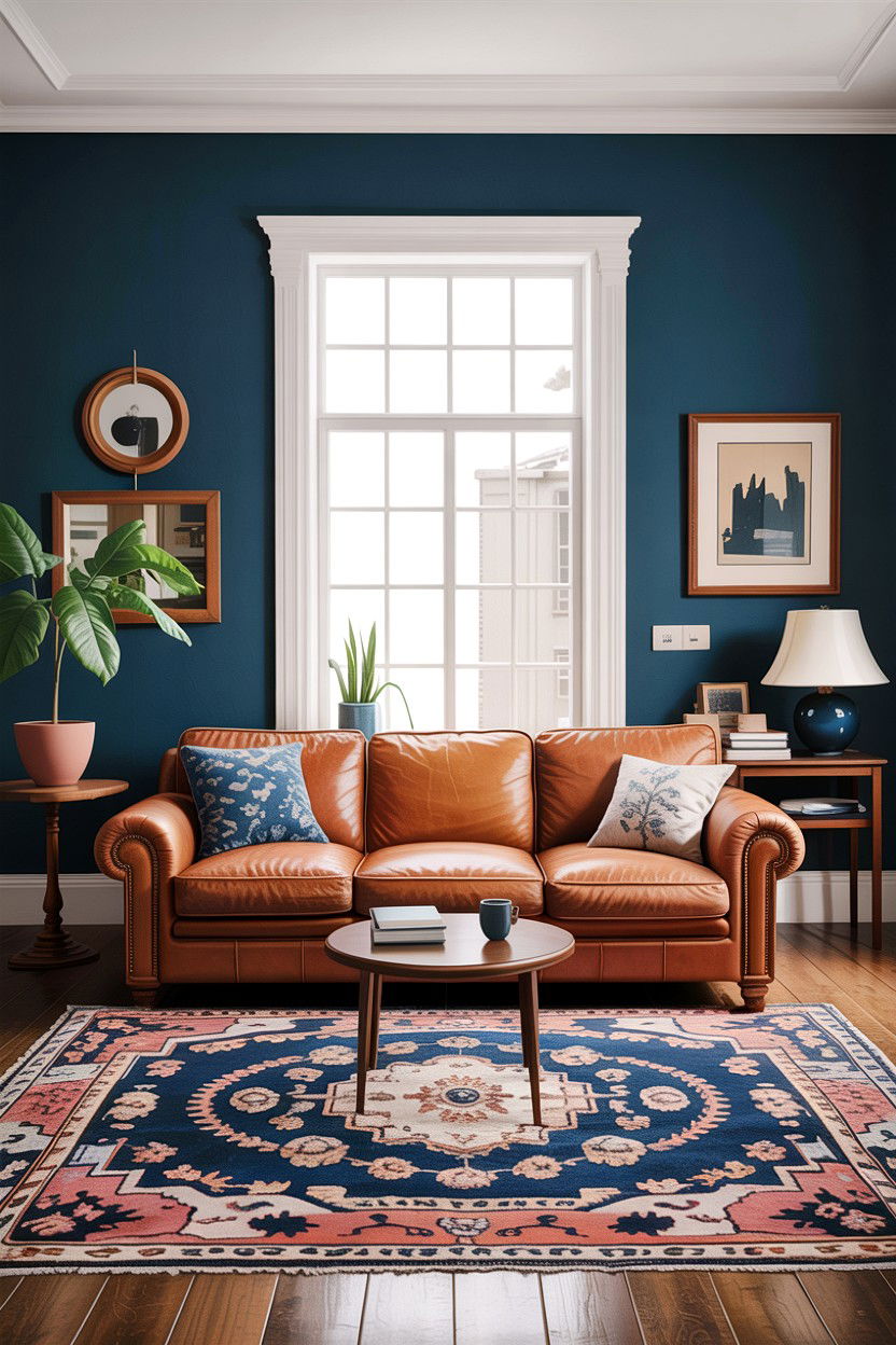 Indigo tan leather - 30 indigo living room ideas