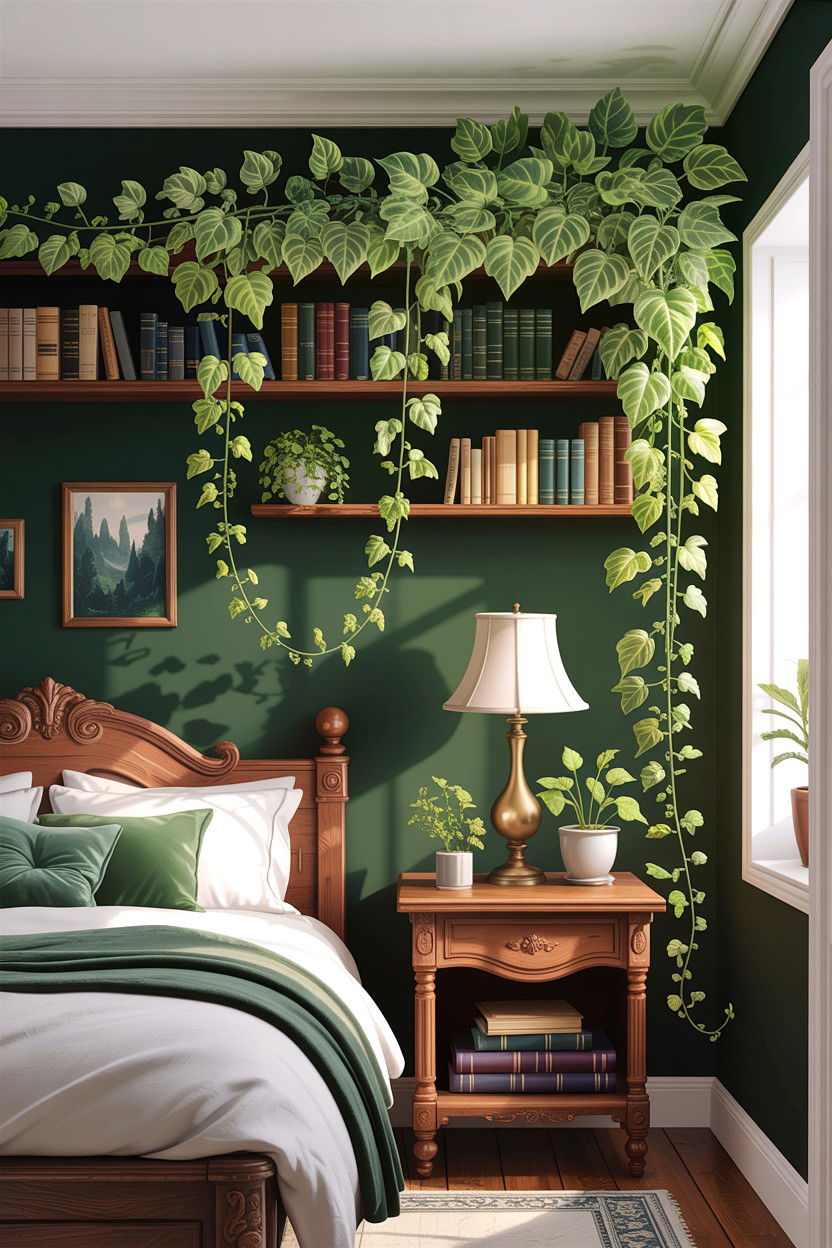 Indoor Climbing Ivy - 30 dark academia bedroom ideas