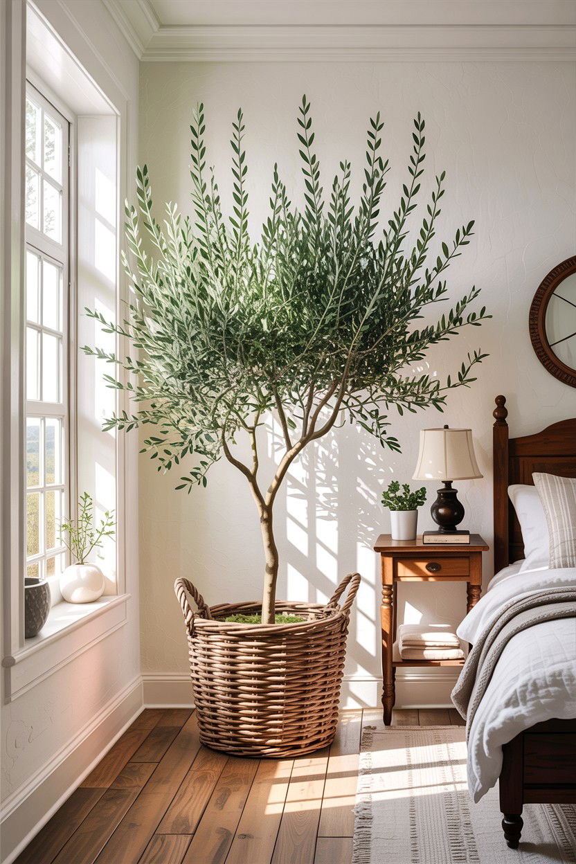 Indoor Olive Tree - 30 farmhouse bedroom ideas