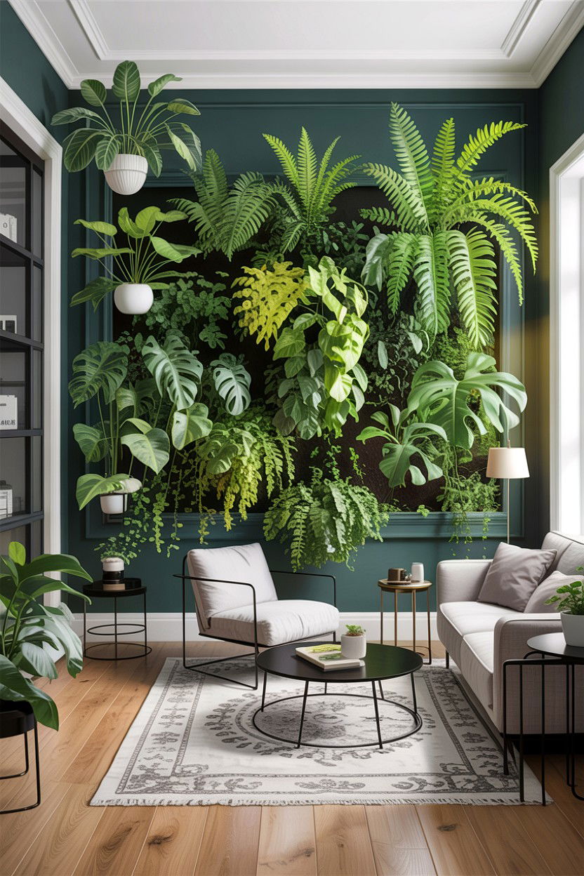Indoor plant wall living room - 30 jungle living room ideas