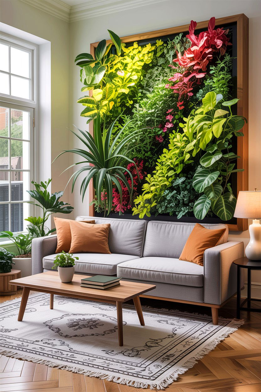 Indoor vertical garden - 30 garden themed living room ideas