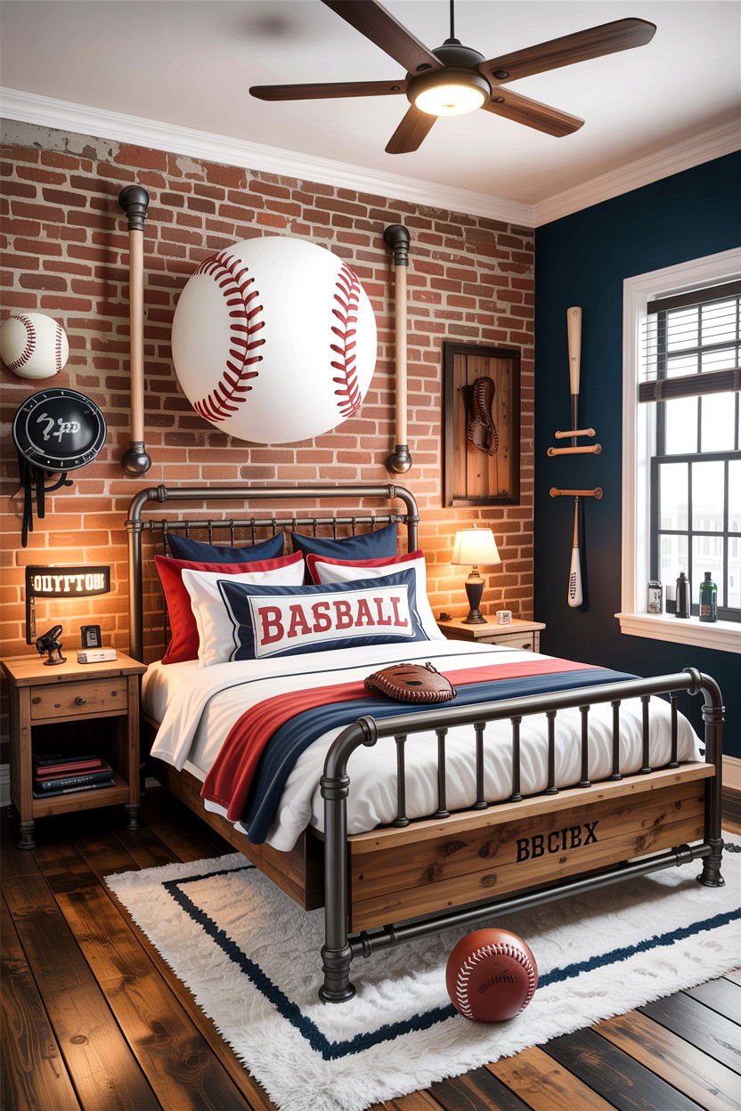 Industrial Baseball Bedroom - 30 baseball bedroom ideas