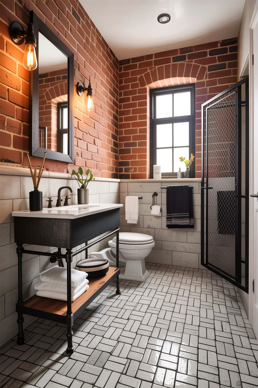 Industrial Basketweave Tile Floor - 30 basketweave tile bathroom ideas