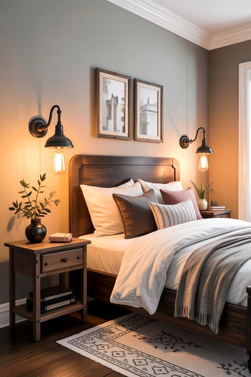 Industrial Bedside Lighting - 30 farmhouse bedroom ideas