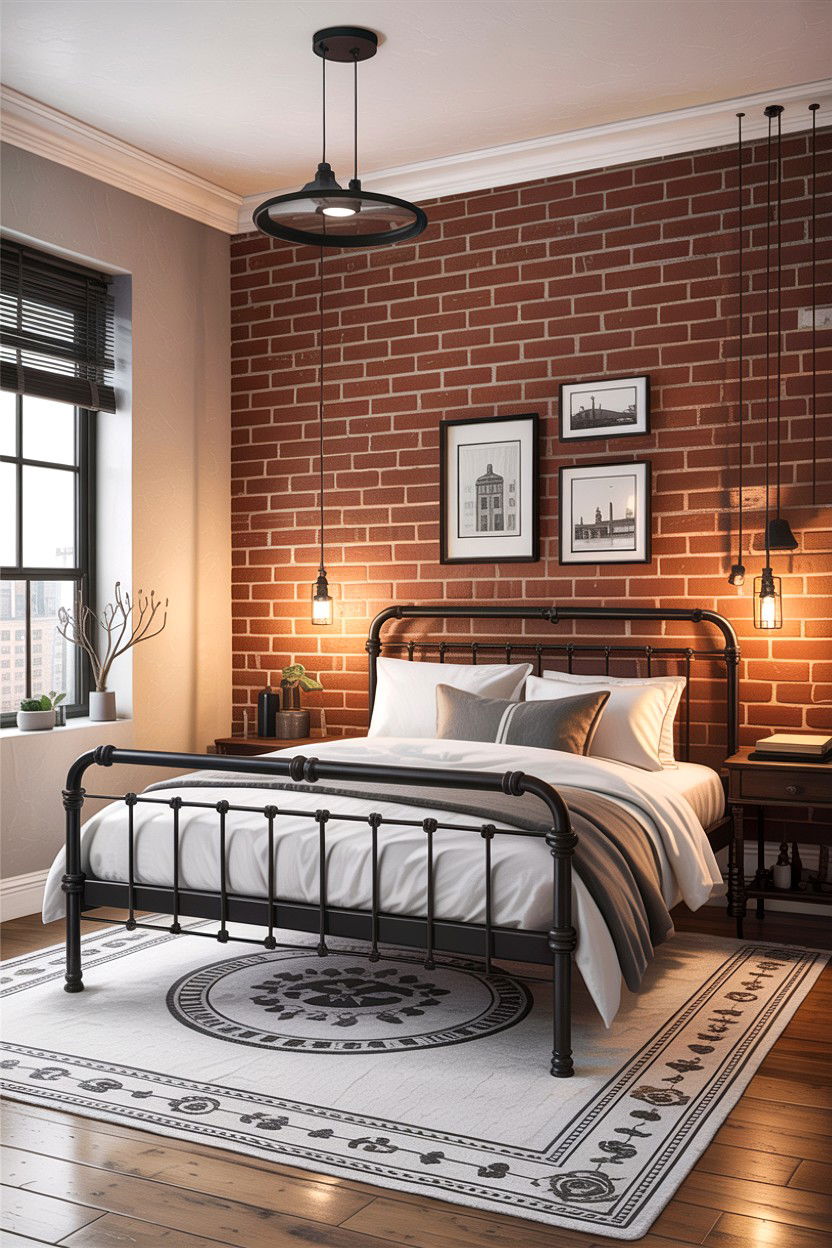 Industrial Brick Accent Bedroom - 30 Swedish bedroom ideas