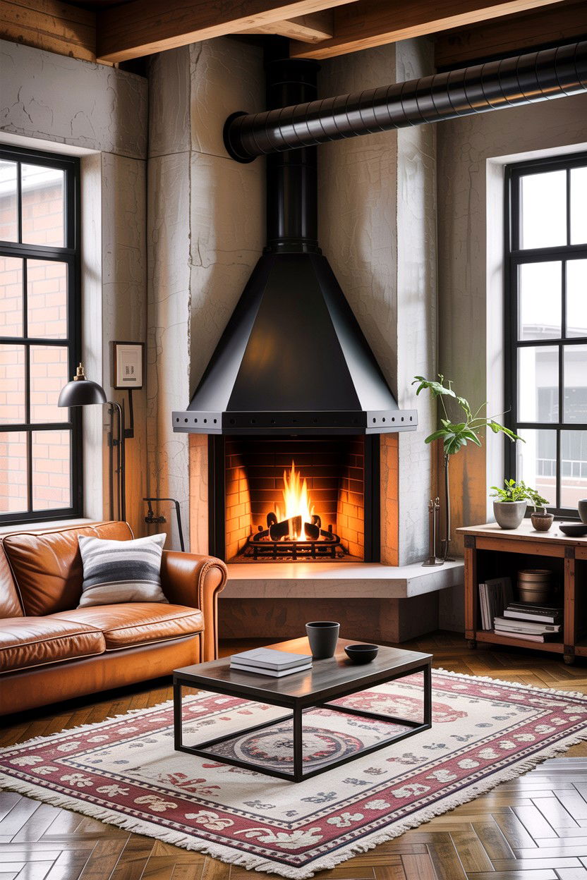 Industrial Corner Fireplace - 30 living room corner fireplace ideas