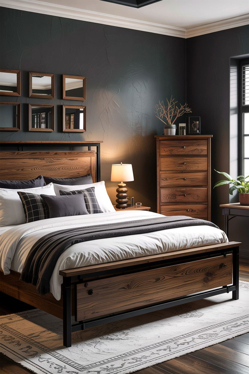 Industrial Dark Oak Bedroom - 30 bedroom oak furniture ideas