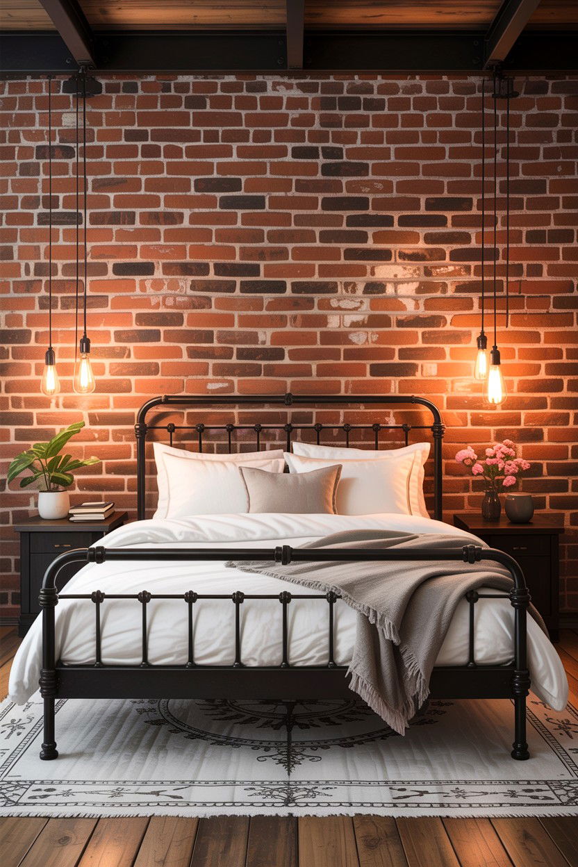 Industrial Exposed Brick Wall - 30 dramatic bedroom ideas