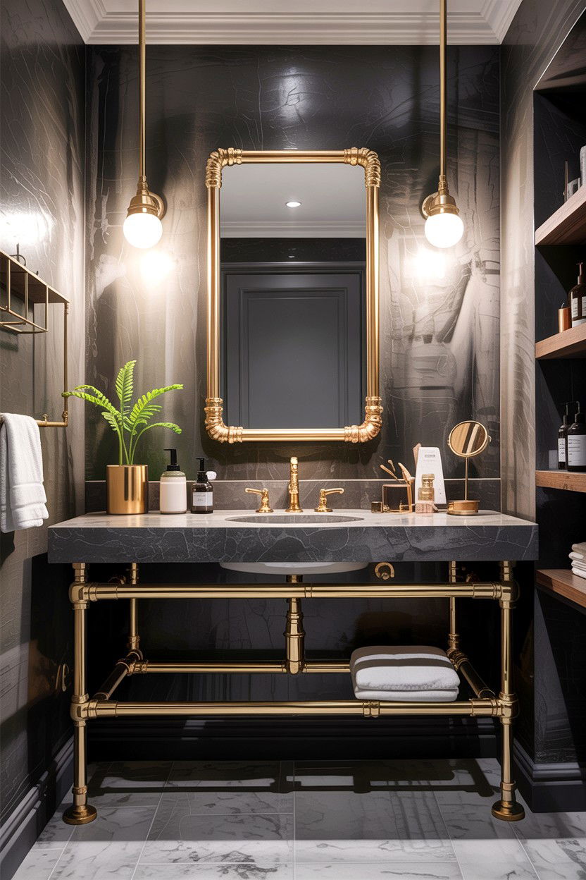 Industrial Gray Bathroom Gold Pipe - 30 gray and gold bathroom ideas