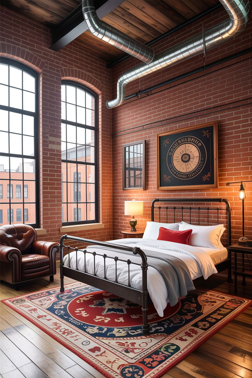 Industrial Loft Bedroom - 30 exposed brick bedroom ideas