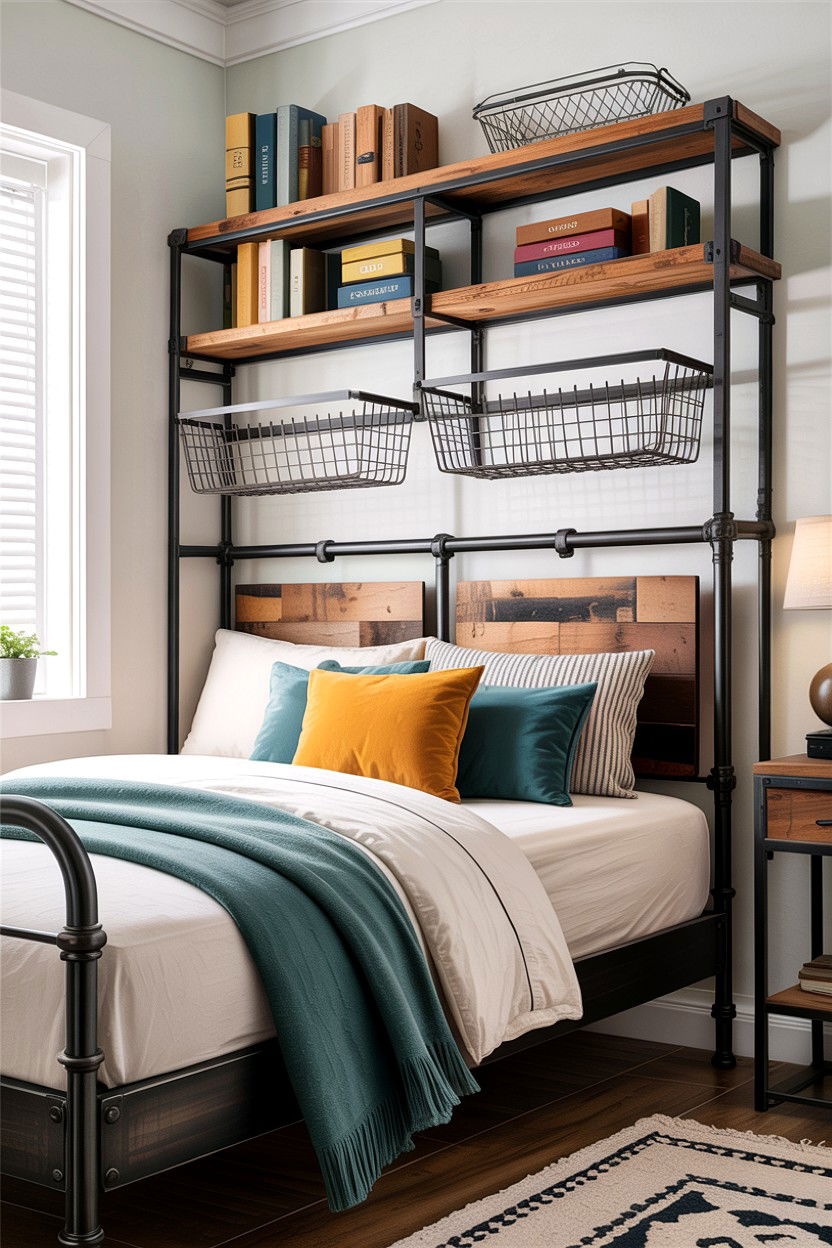 Industrial Metal Headboard - 30 bedroom storage headboards