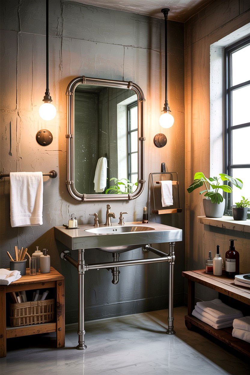 Industrial Metal Mirror - 30 anti-fog mirror bathroom ideas