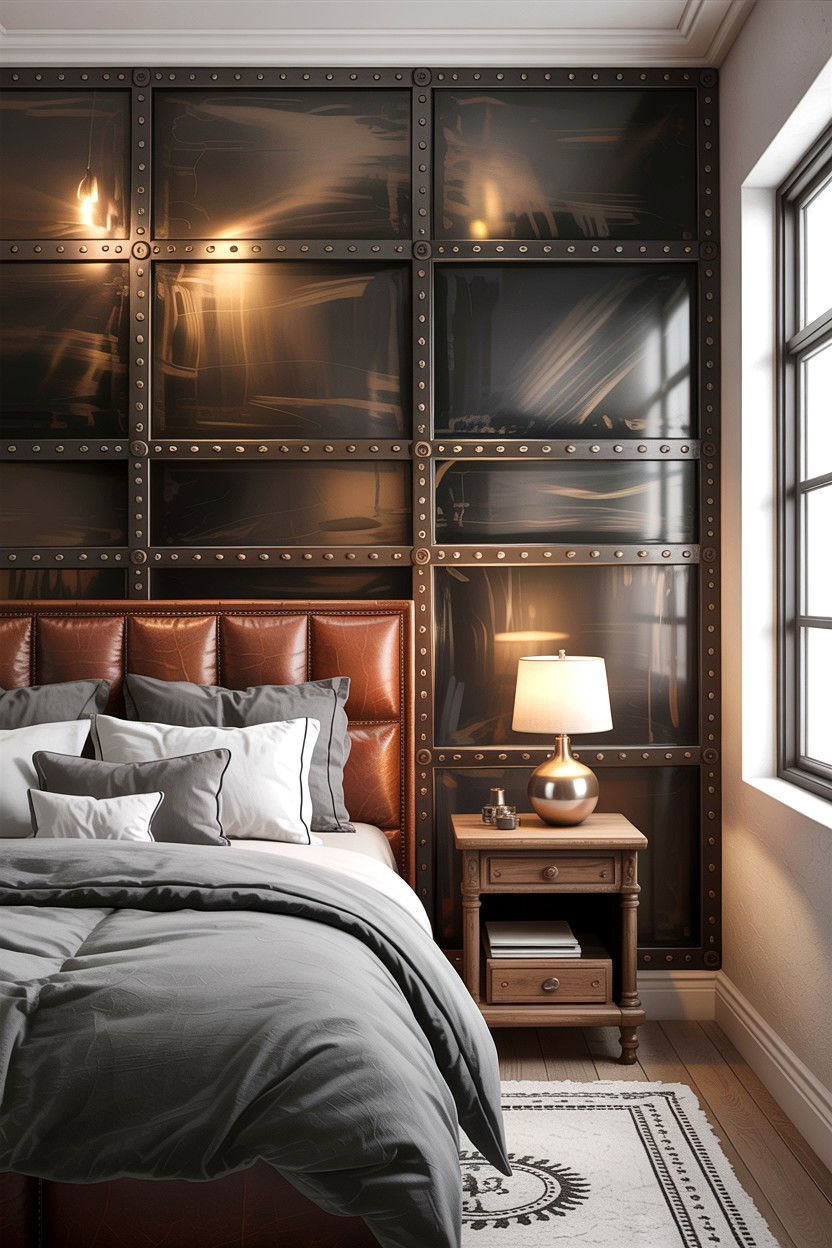 Industrial Metal Panels - 30 bedroom accent wall ideas