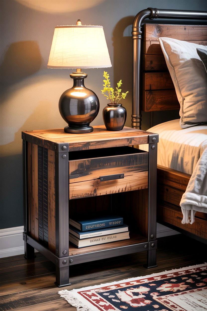 Industrial Metal Wood Nightstand - 30 bedroom rustic nightstands