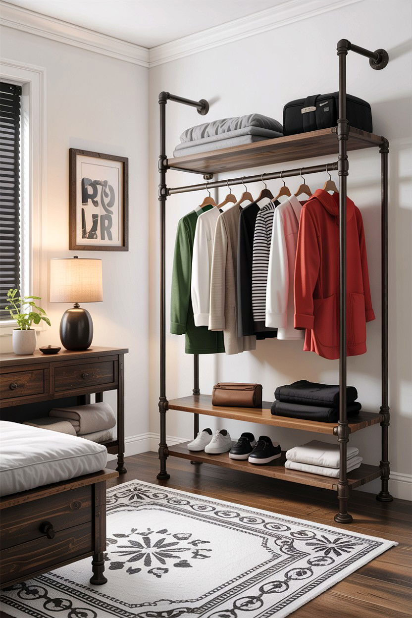 Industrial Pipe Clothing Rack - 30 cheap bedroom ideas
