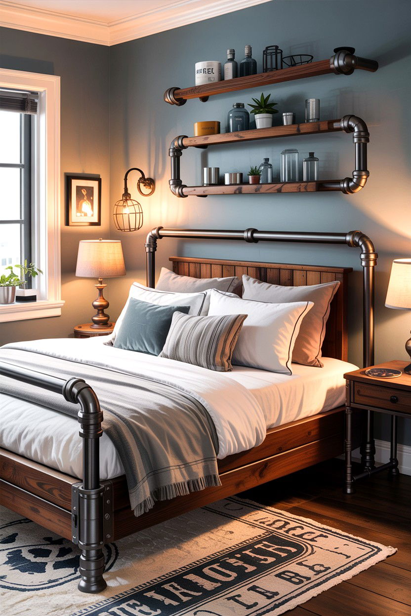 Industrial Pipe Headboard - 30 bedroom headboards