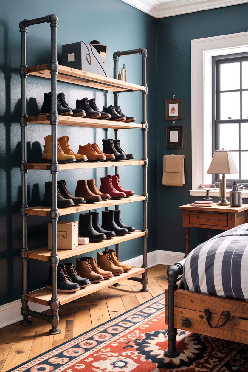 Industrial Pipe Shoe Rack - 30 bedroom shoe storage ideas