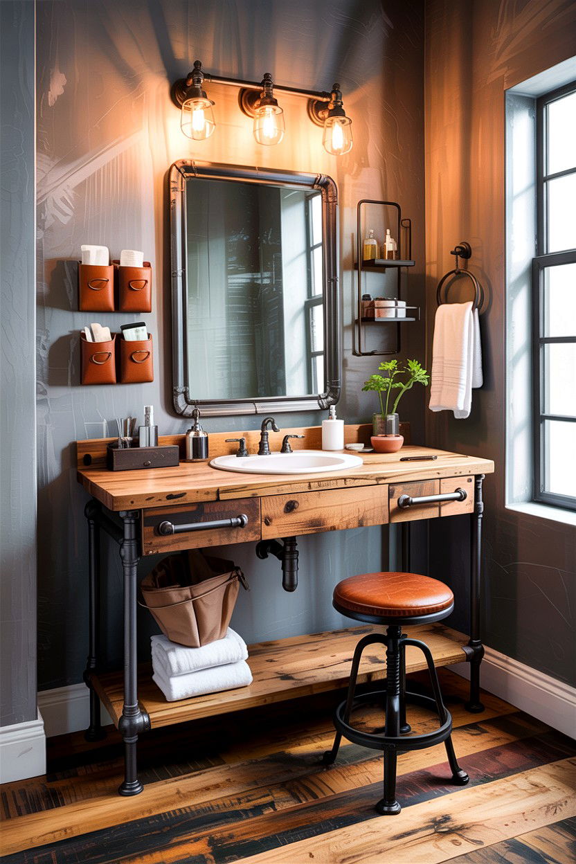 Industrial Style Vanity - 30 bedroom corner vanity ideas