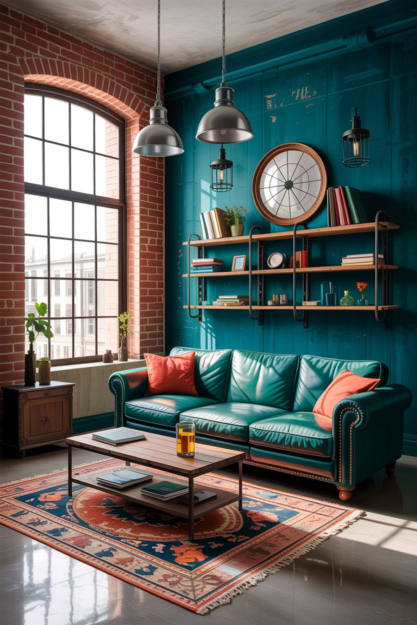 Industrial Teal Living Room - 30 teal living room decor ideas