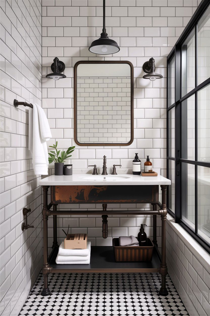 Industrial bathroom black metal - 30 high contrast bathroom ideas