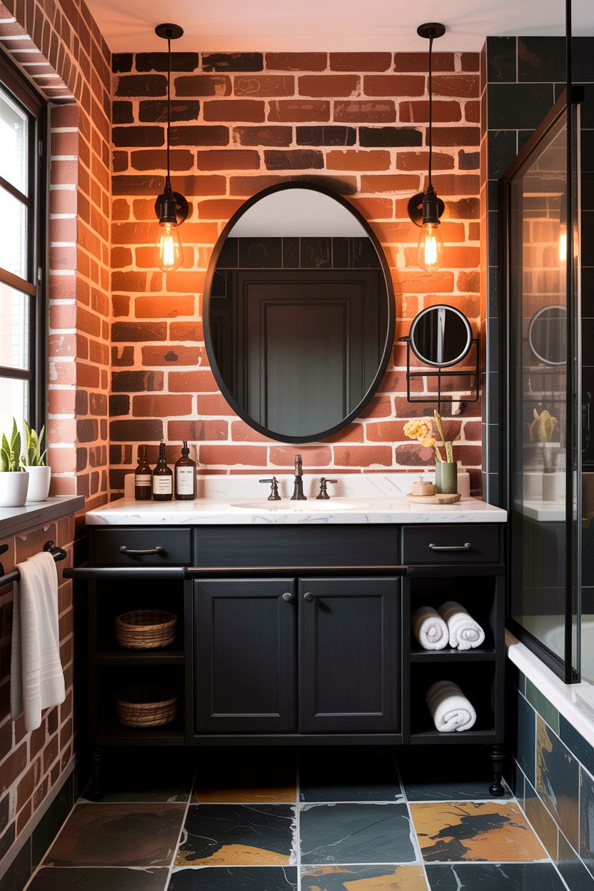 Industrial bathroom brick wall - 30 exposed brick bathroom ideas