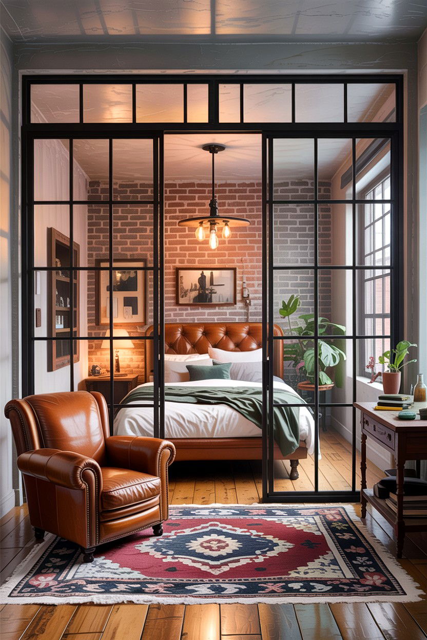 Industrial bedroom with steel frame patio doors - 30 bedroom with patio doors