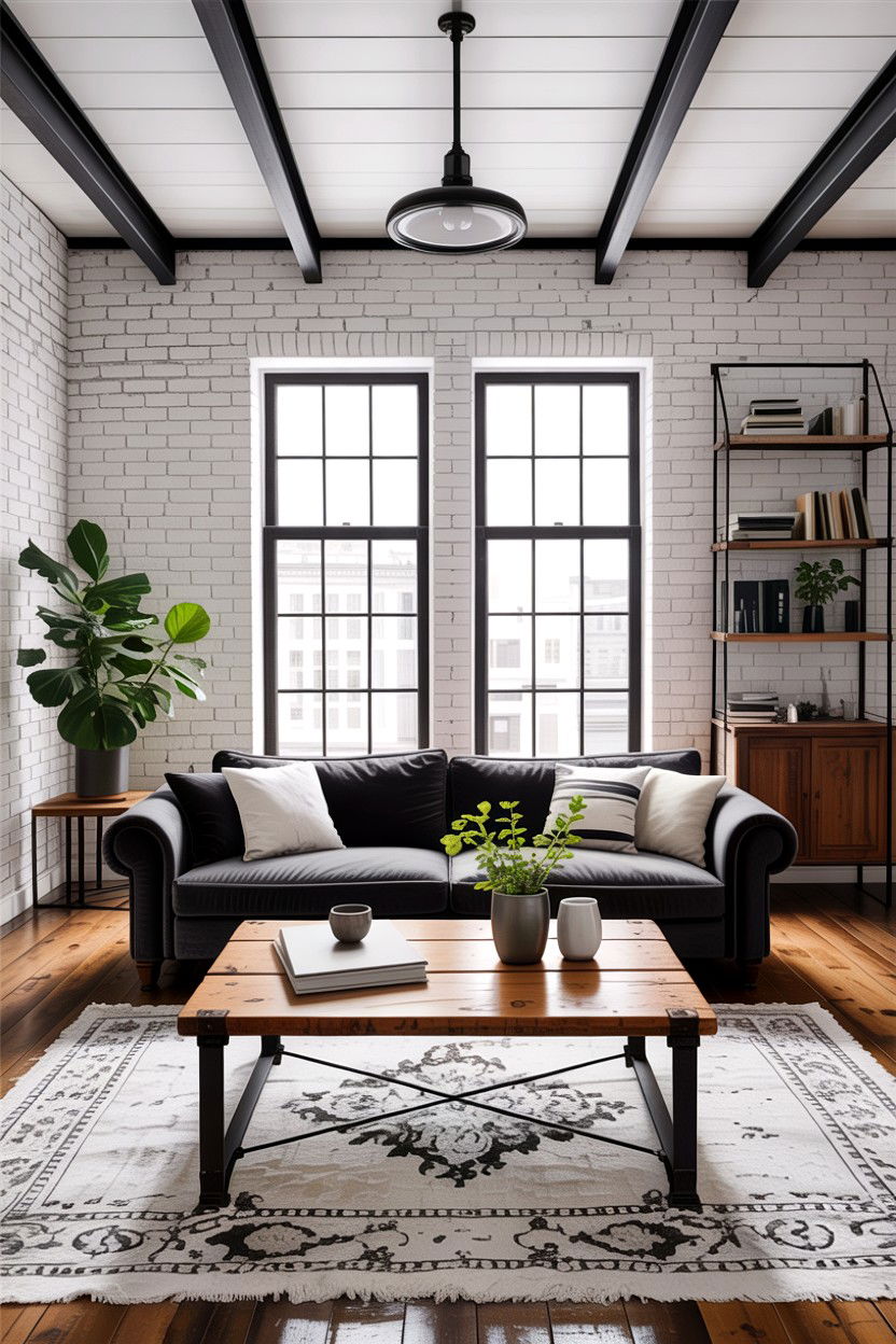 Industrial black and white living room - 30 black and white living room ideas
