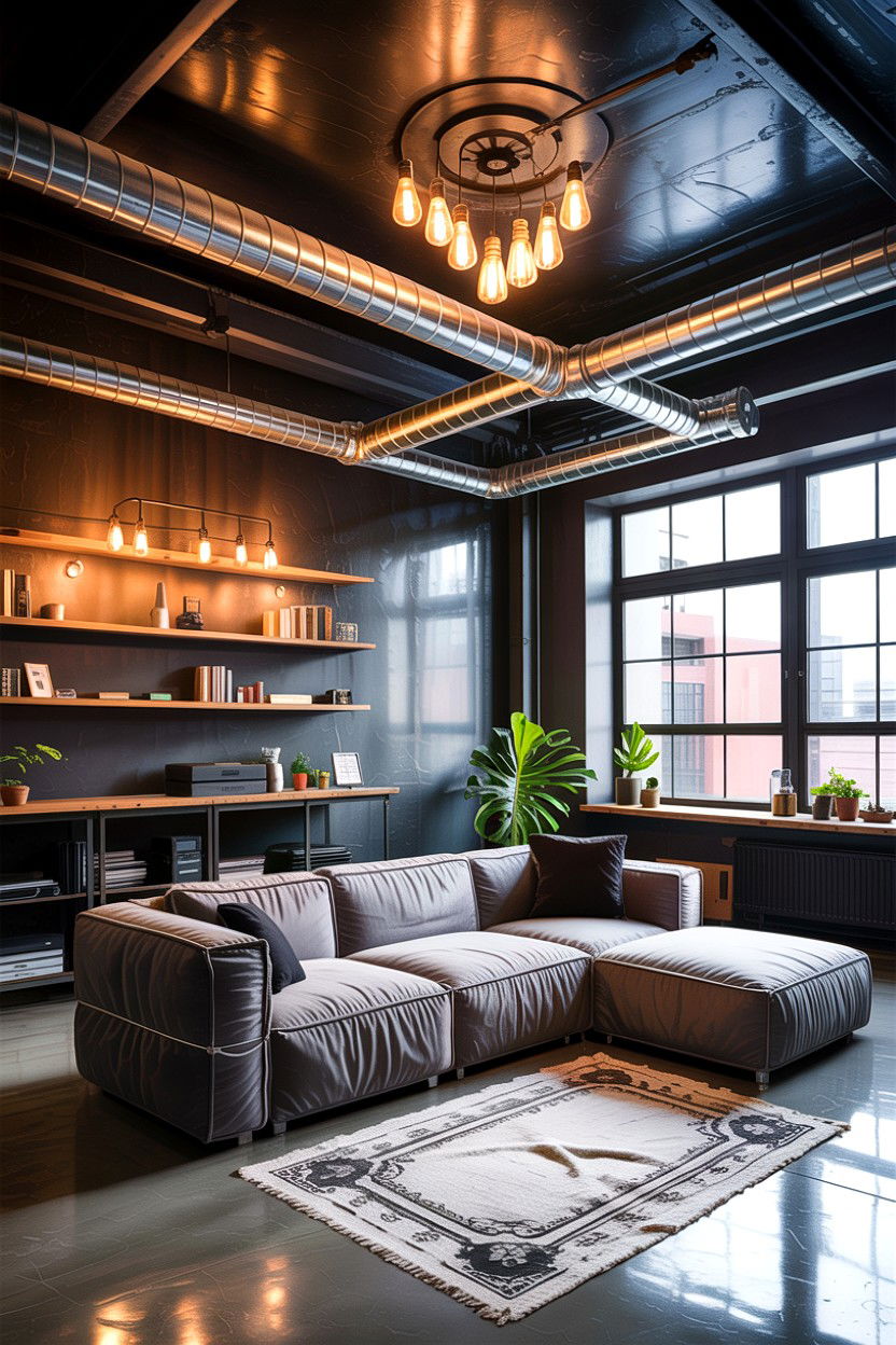 Industrial black ceiling - 30 living room dark ceiling ideas