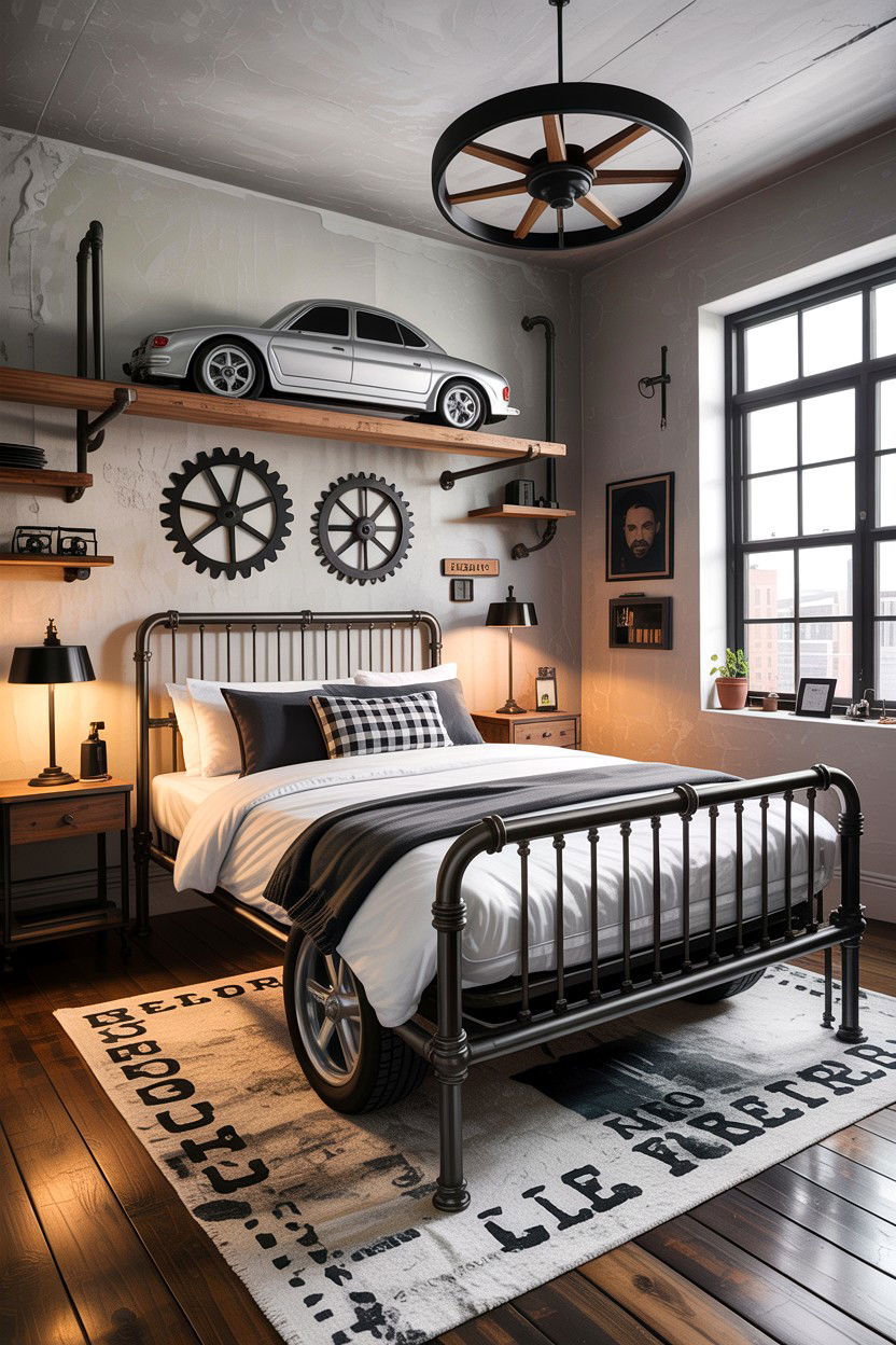 Industrial car bedroom - 30 car themed bedroom ideas