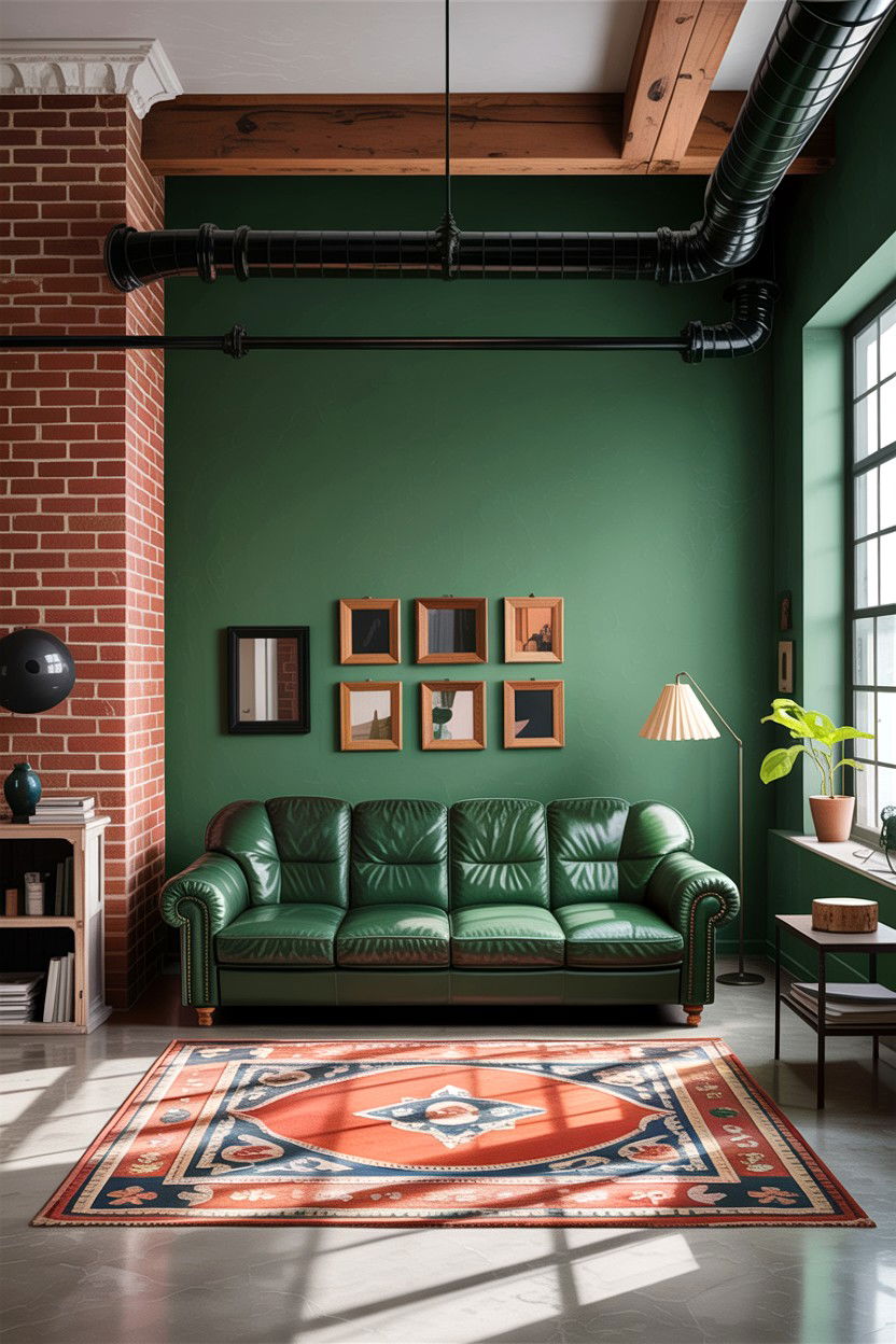 Industrial forest green style - 30 forest green living room ideas
