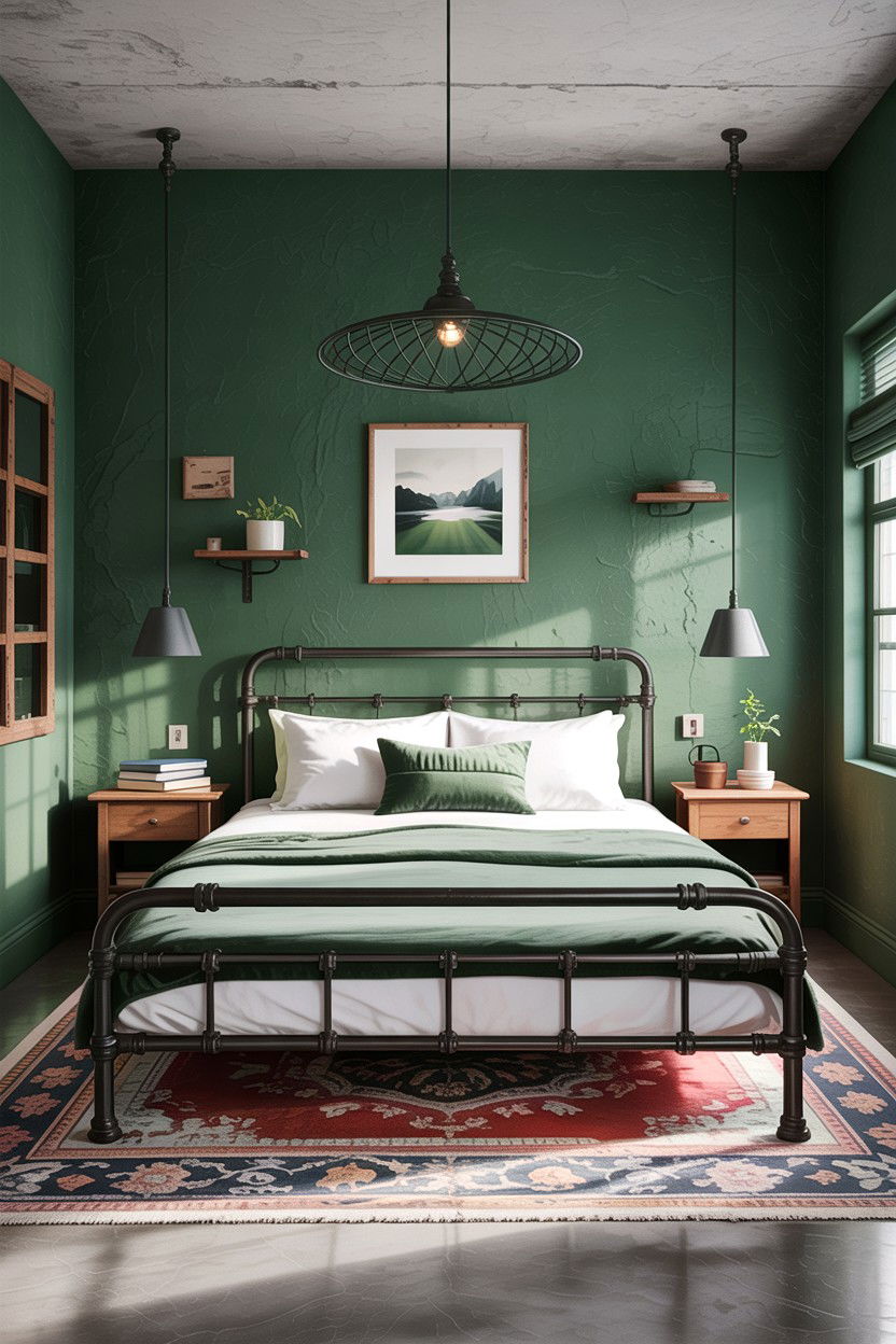 Industrial green bedroom - 30 rustic green bedroom ideas