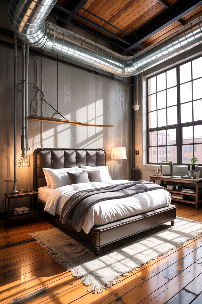 Industrial loft bedroom - 30 exposed ductwork bedroom ideas