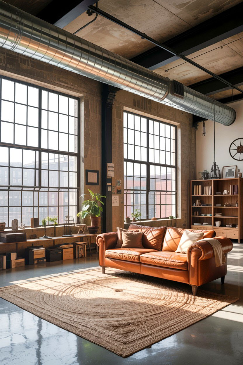 Industrial loft living room - 30 exposed ductwork living room ideas