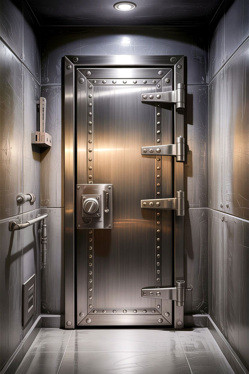Industrial metal bathroom door - 30 bathroom door statement ideas