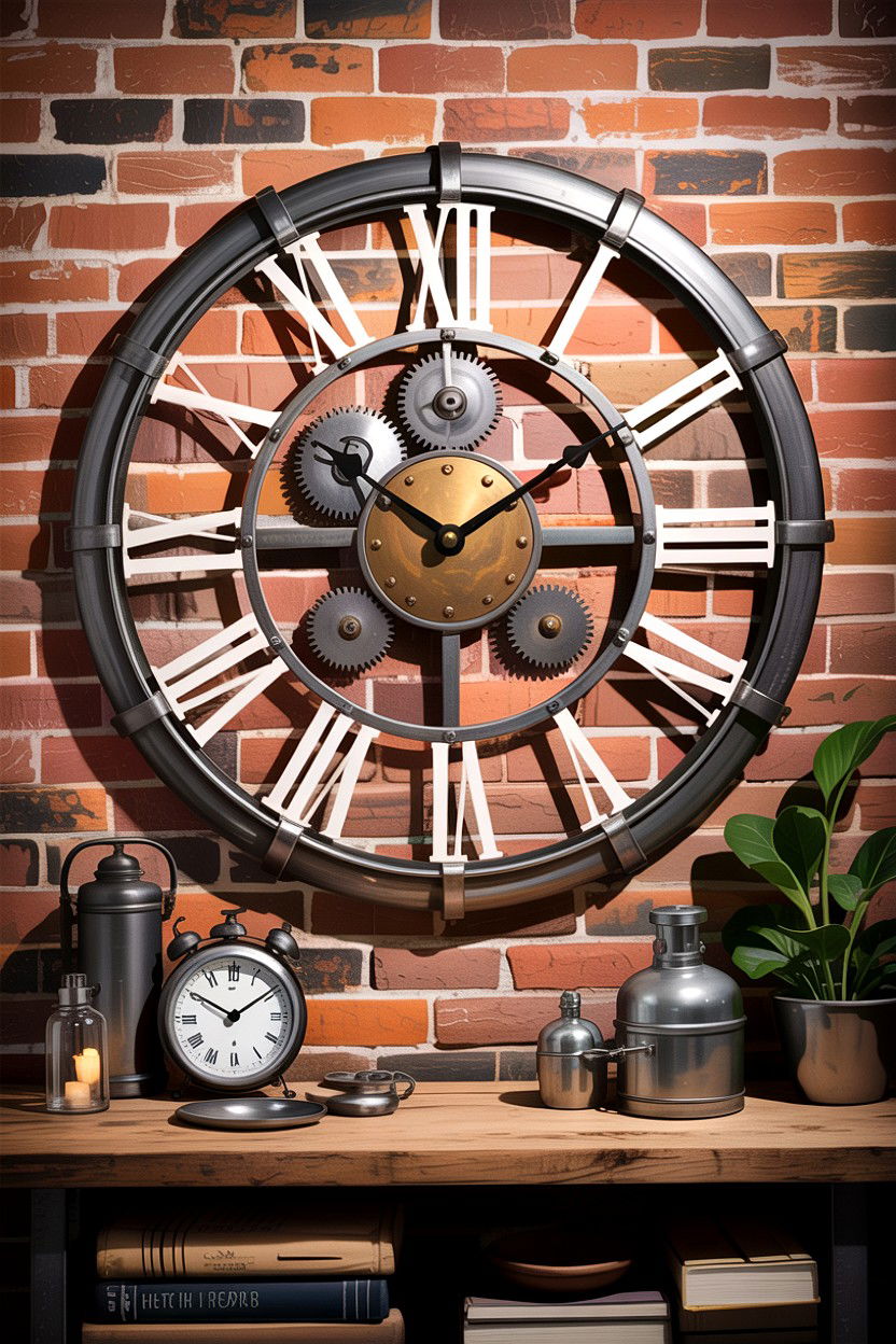 Industrial metal wall clock - 30 bedroom clock ideas