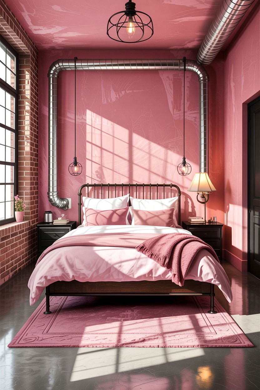 Industrial pink bedroom - 30 bedroom pink walls