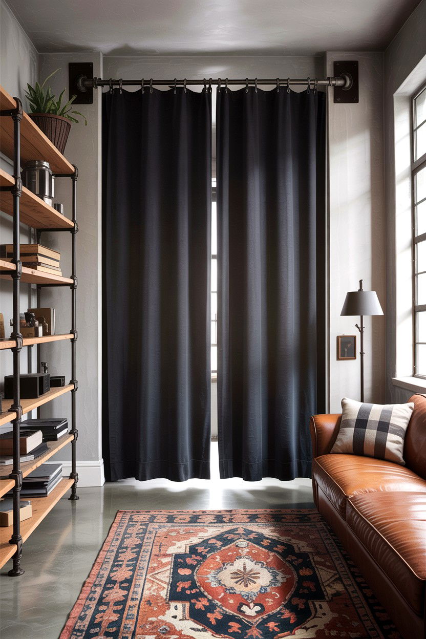 Industrial pipe curtain rod divider - 30 living room curtain dividers