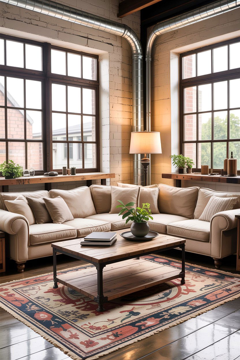 Industrial rustic beige living room - 30 rustic beige living room ideas