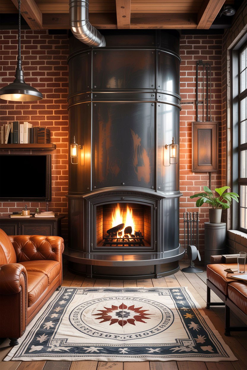 Industrial steel fireplace insert - 30 living room fireplace insert ideas
