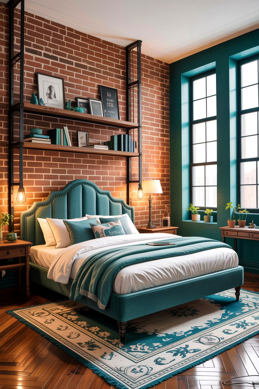 Industrial teal bedroom - 30 teal bedroom decor ideas