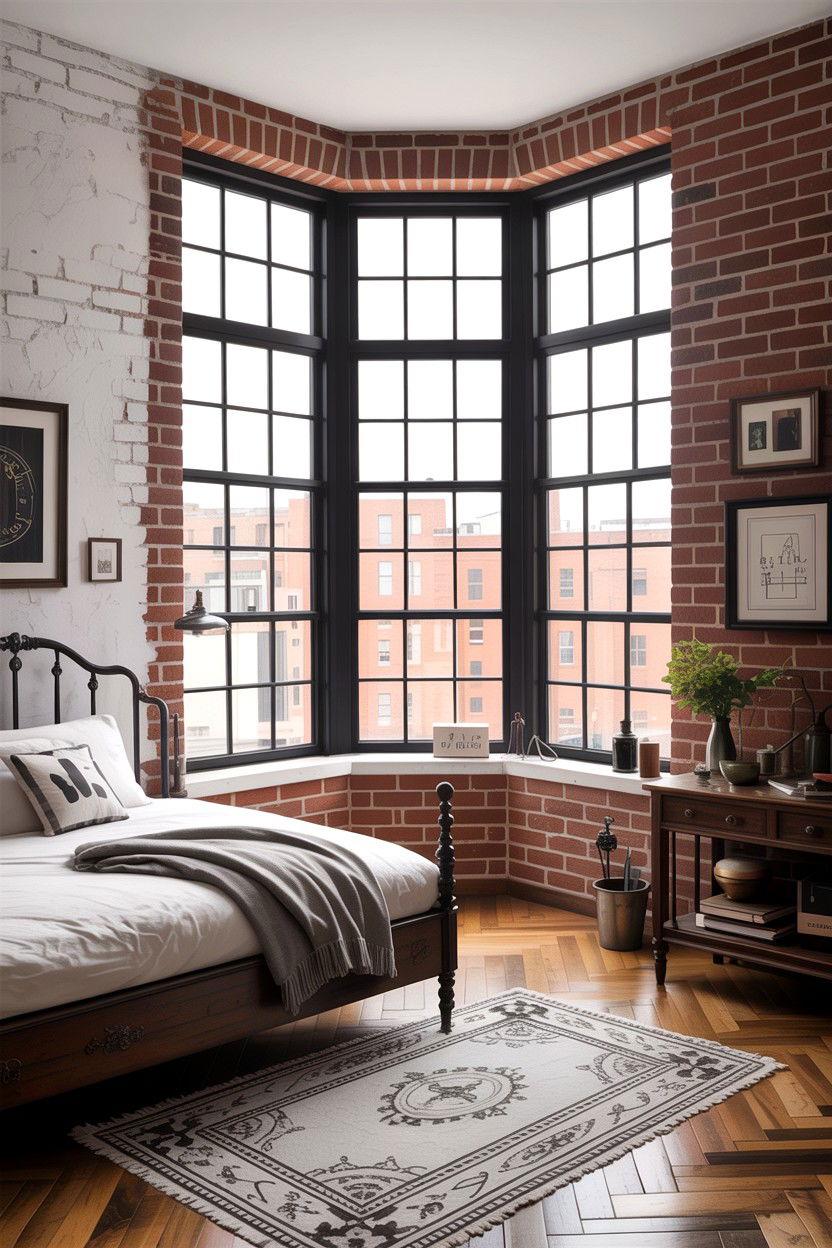 Industrial window frame - 30 bedroom bay window ideas