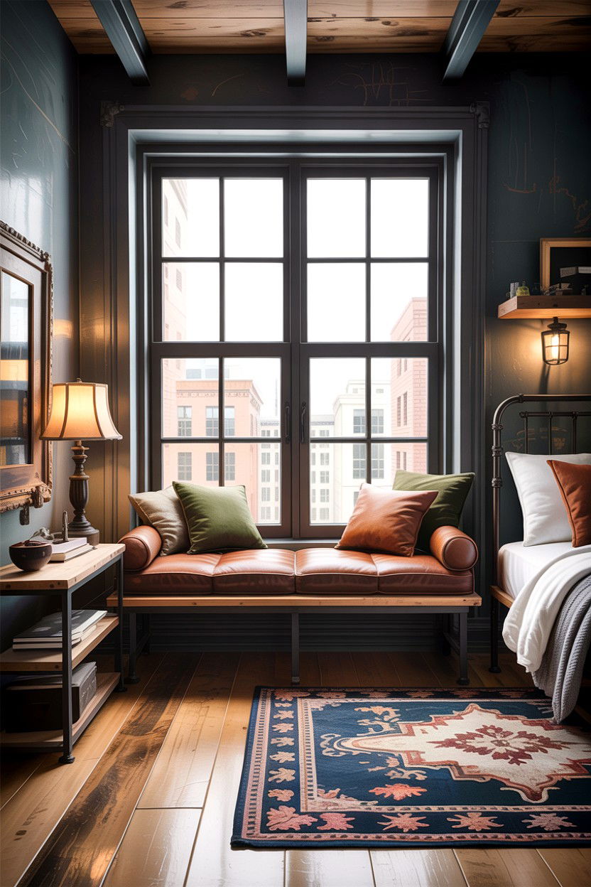 Industrial window seat - 30 bedroom window seat ideas